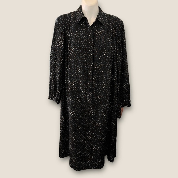 Vintage 80s-90s Cacharel Flowy Oversized Boho Long Sleeve Floral Dress Black - Picture 1 of 4